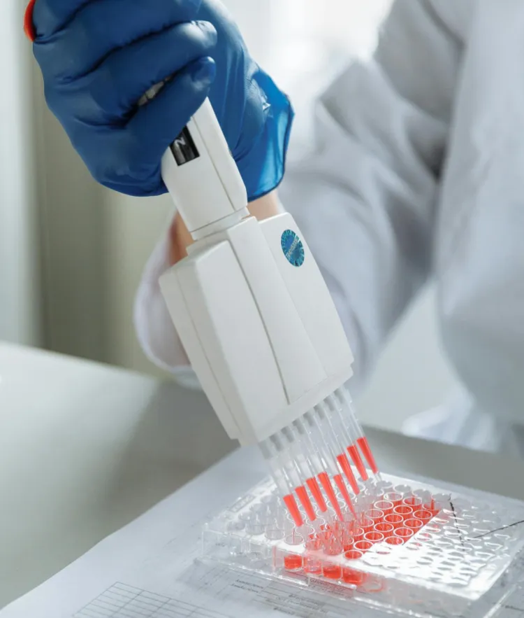 Close up view of a scientist using a laboratory equipment